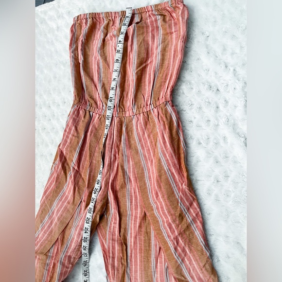 NWT- DREW Emerson Wide Split Leg Strapless Striped Linen Blend Romper - Picture 6 of 11